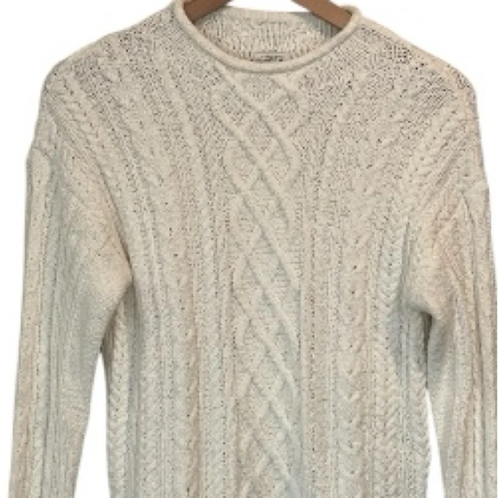 J. Crew Women's Cream/White Cable Knit Sweater, Mock Neck, Long Sleeve, Size XS